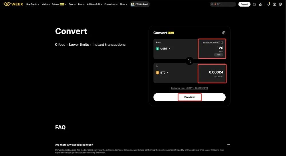 How to Use WEEX Convert on the Web2